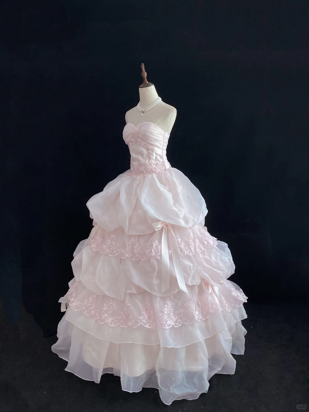 Blush Pink Strapless Romantic Gown with Embroidery, Cinched Waist, Fluffy Tiered Princess Skirt, Wedding Dress & Bridal Gown gh8159