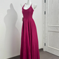 Fuchsia Halter Cinched Waist Fitted Backless Sexy Long Prom Dress, Evening Gown gh7216