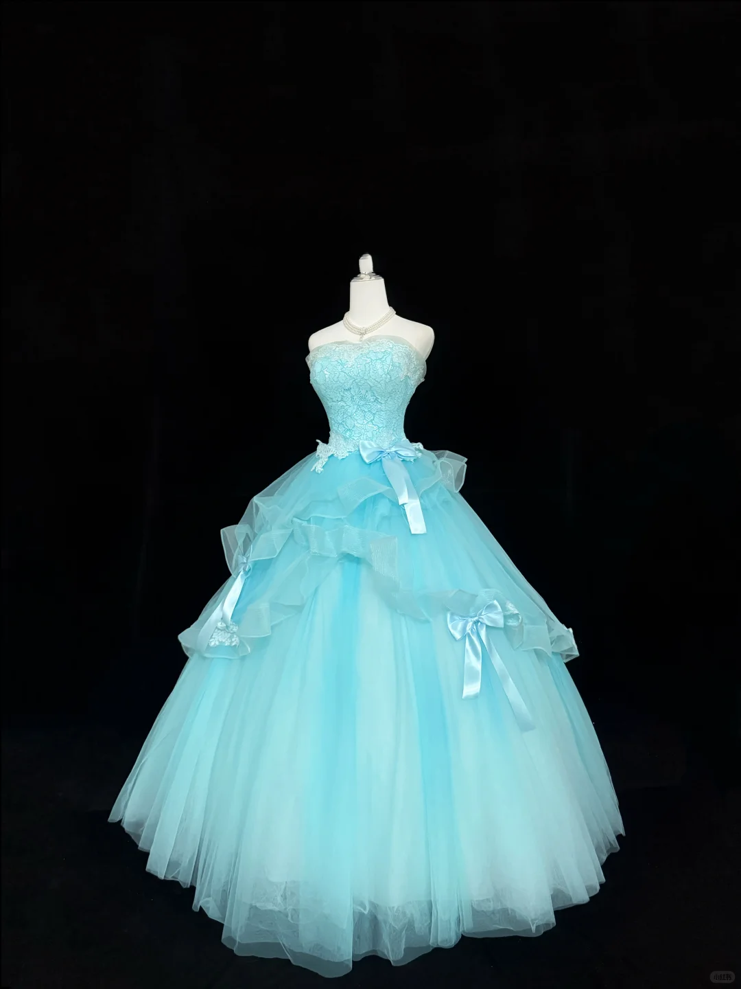 Light Blue Strapless Cinched Waist Voluminous Tulle Skirt Long Romantic Dress, Wedding Gown gh7853