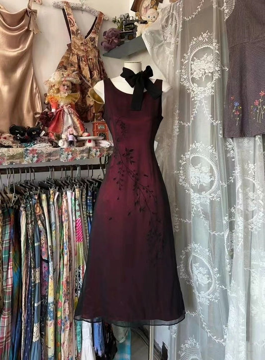 Dunkelrotes, elegantes, exquisites, schlichtes, mittellanges Tüll-Heimkehrkleid mit Stickerei-Applikationen, Ballkleid, Abendkleid, Partykleid gh3216