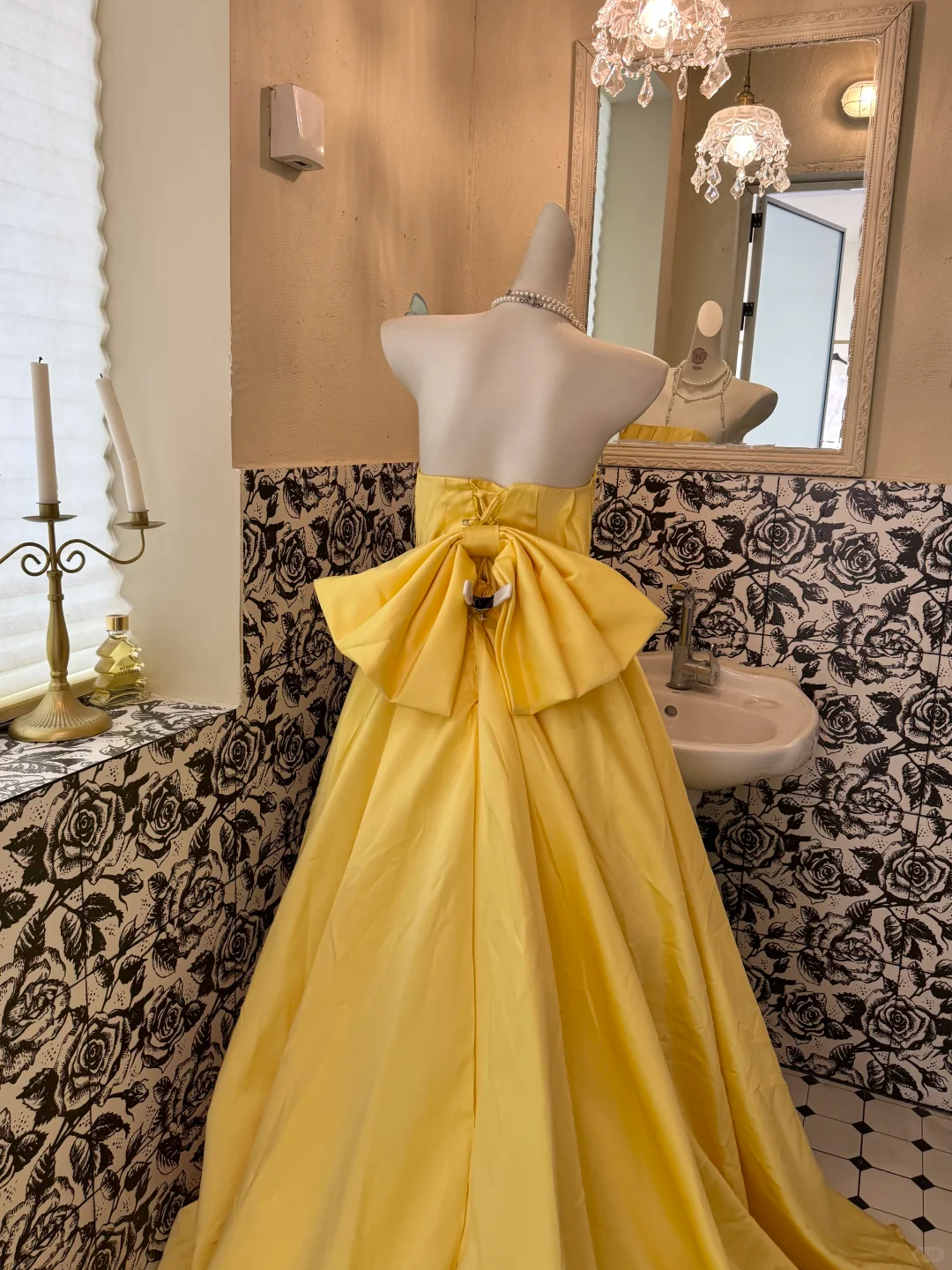 Bright Yellow Strapless Waist-Cinched Voluminous Princess Skirt Elegant Vintage Romantic Dress, Wedding Gown gh7570