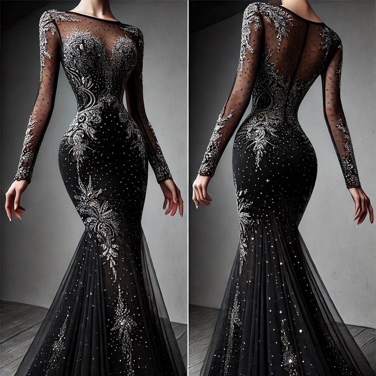 Girlhomeshops-Black gorgeous elegant exquisite beaded fashion long tulle mermaid floor-length prom dress evening dress gh5412