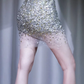 ✨Girlhomeshops-Silver Spaghetti Strap Deep V Mini Party Dress Rhinestone Beaded Sheer Mesh Evening Gown gh10058