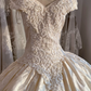 Ivory Vintage Ballgown Wedding Dress, Off Shoulder Lace Bridal Gown gh9312