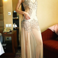 Light Brown Spaghetti Strap Slim Beaded Vintage Luxury Prom Gown, Evening Party Dress gh8376