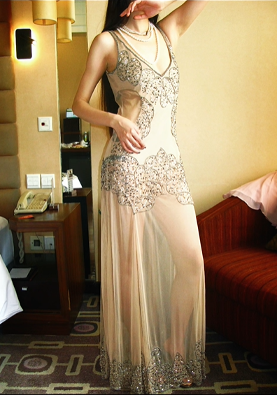 Light Brown Spaghetti Strap Slim Beaded Vintage Luxury Prom Gown, Evening Party Dress gh8376