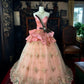 Girlhomeshops - Rosa, zart geblümtes, langes Tüll-Ballkleid gh5351