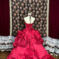 Red rose long satin ball gown evening dress gh4767