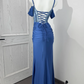 Light Blue Spaghetti Strap Off-the-Shoulder Cinched Waist Sexy Prom Dress, Evening Gown gh7217