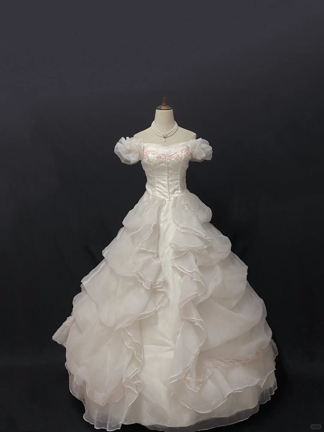 Off-White Off-the-Shoulder Romantic Gown, Cinched Waist, Voluminous Princess Skirt, Wedding Dress & Bridal Gown gh8200