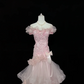 Blush Pink Ruffled Beaded Cinched Waist Mermaid Sexy Long Romantic Dress, Wedding Gown gh7940
