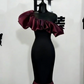 Deep Red Off-Shoulder Ruffled Neckline Waist-Cinched Fitted Bodycon Mermaid Long Evening Dress, Fairy Gown, Romantic Gown gh7486