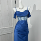 Light Blue Spaghetti Strap Off-the-Shoulder Cinched Waist Sexy Prom Dress, Evening Gown gh7217