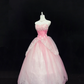 Peach Pink Gradient Strapless With Fresh Florals Cinched Waist Voluminous Skirt Romantic Dress, Wedding Gown gh8026
