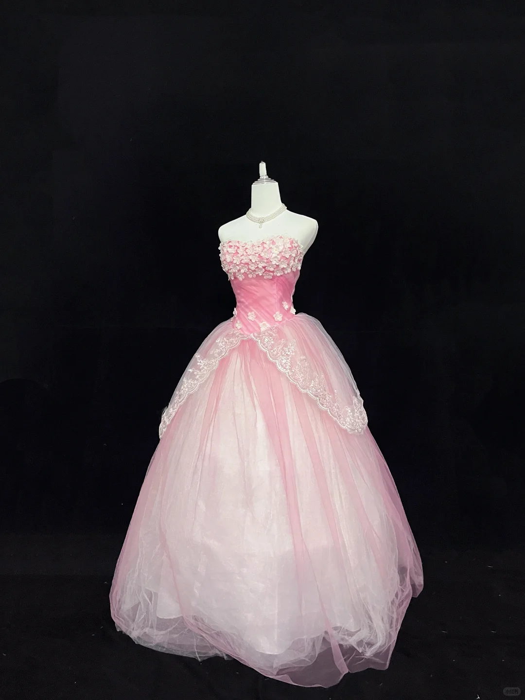 Peach Pink Gradient Strapless With Fresh Florals Cinched Waist Voluminous Skirt Romantic Dress, Wedding Gown gh8026