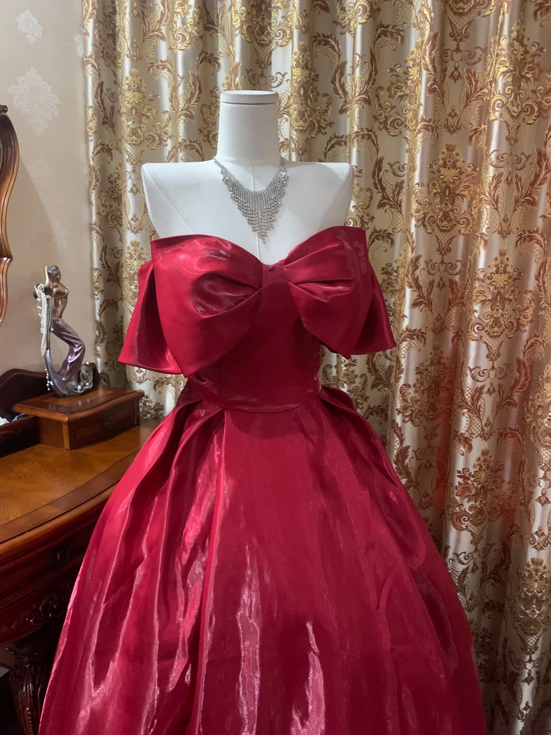 Red Strapless Waist-Cinched Puffy Skirt Prom Gown, Evening Party Dress gh7261