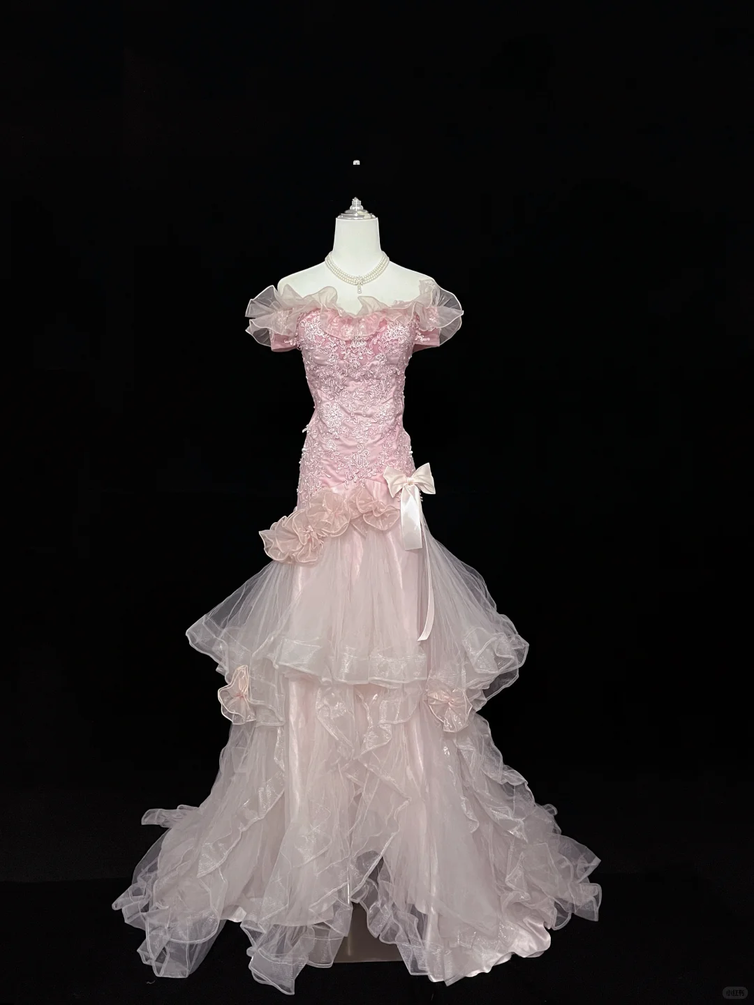 Blush Pink Ruffled Beaded Cinched Waist Mermaid Sexy Long Romantic Dress, Wedding Gown gh7940