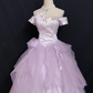Lavender Off-the-Shoulder Romantic Gown with Fitted Waist and Fluffy Princess Skirt, Wedding Dress & Bridal Gown gh8291