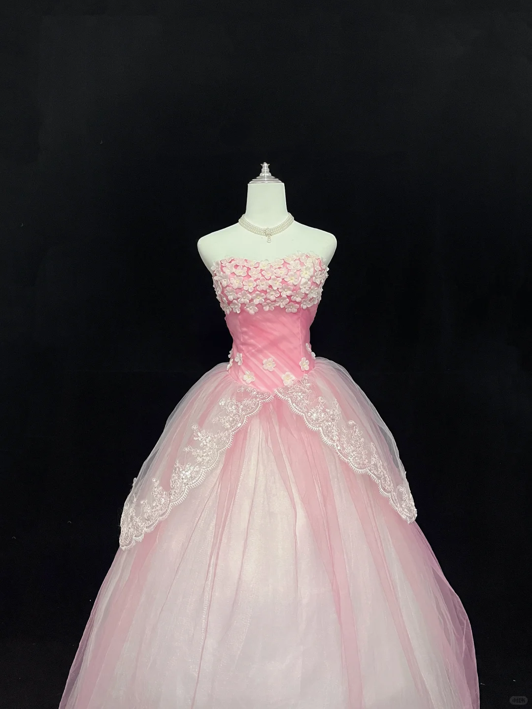 Peach Pink Gradient Strapless With Fresh Florals Cinched Waist Voluminous Skirt Romantic Dress, Wedding Gown gh8026