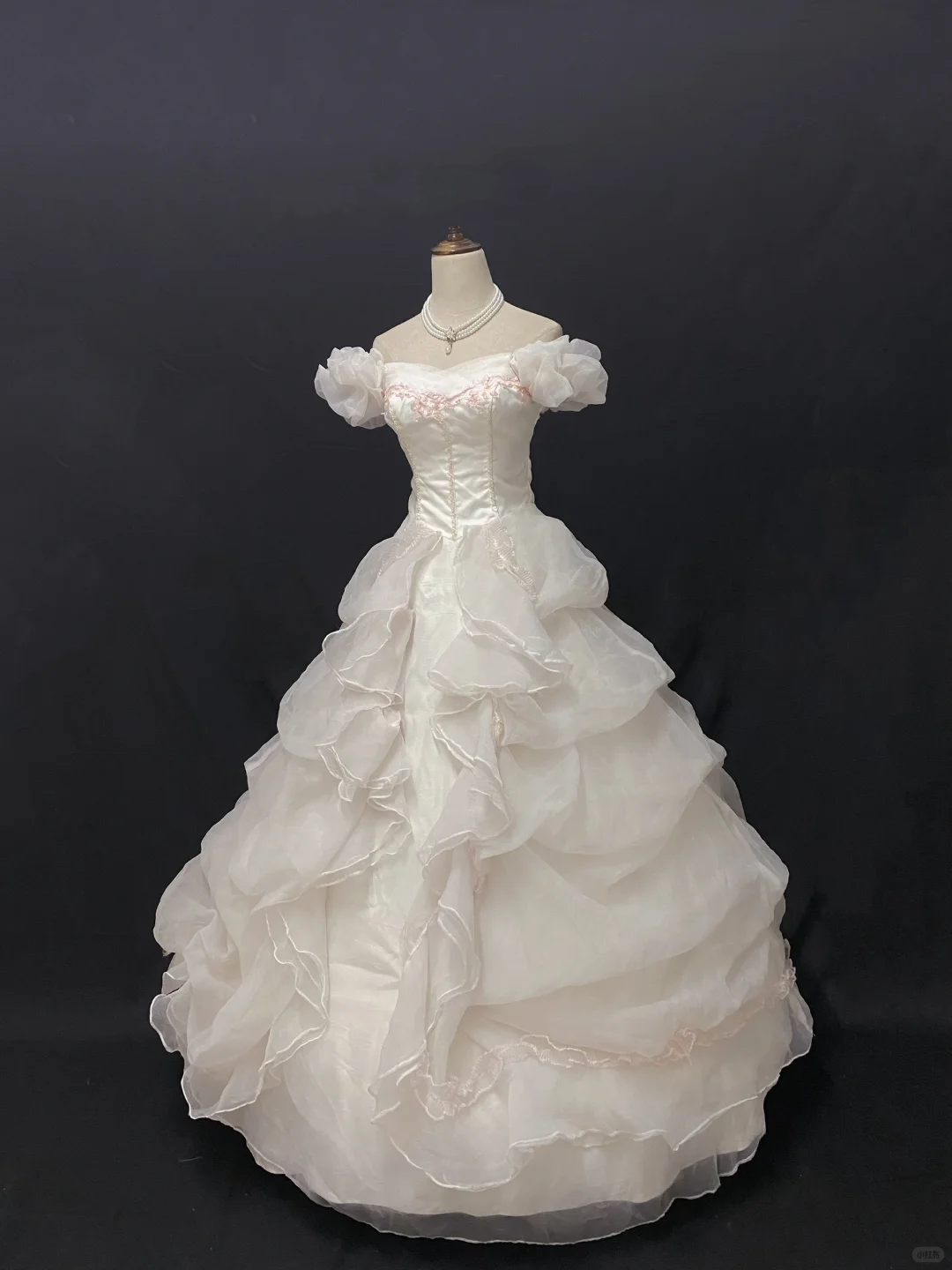 Off-White Off-the-Shoulder Romantic Gown, Cinched Waist, Voluminous Princess Skirt, Wedding Dress & Bridal Gown gh8200