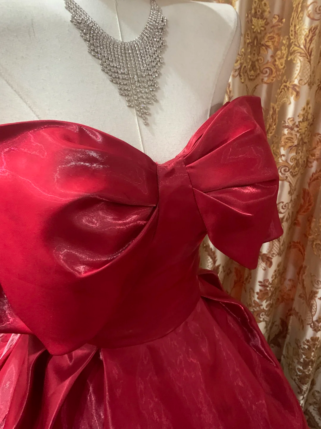 Red Strapless Waist-Cinched Puffy Skirt Prom Gown, Evening Party Dress gh7261