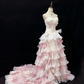 Blush Pink Strapless, Cinched Waist, Slim Fit Long Romantic Dress with Voluminous Tiered Skirt, Wedding Gown gh8076