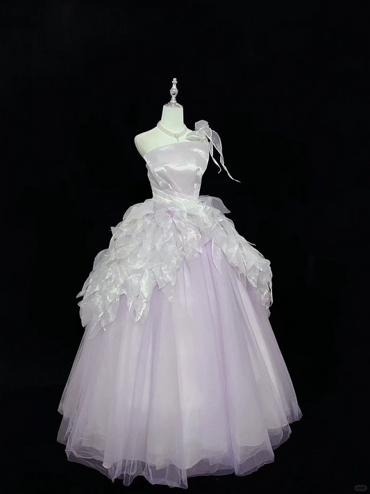 Lavender Strapless Cinched Waist Voluminous Skirt Elegant Romantic Dress, Wedding Gown gh7980