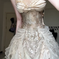 Light Champagne Halter High‑Neck Prom Gown, Lace Corset Bow High‑Low Ruffled Tulle Evening Dress gh9059