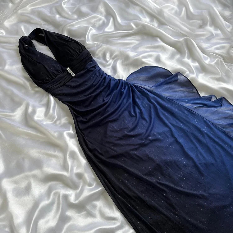 Charmantes dunkelviolettes glänzendes modisches Farbverlauf-elegantes langes Chiffon-Abendkleid Partykleid Ballkleid gh3594