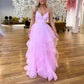 Robe de soirée longue et élégante en tulle rose à la mode, robe de bal, robe de remise de diplôme, robe de cérémonie de passage à l'âge adulte gh3352