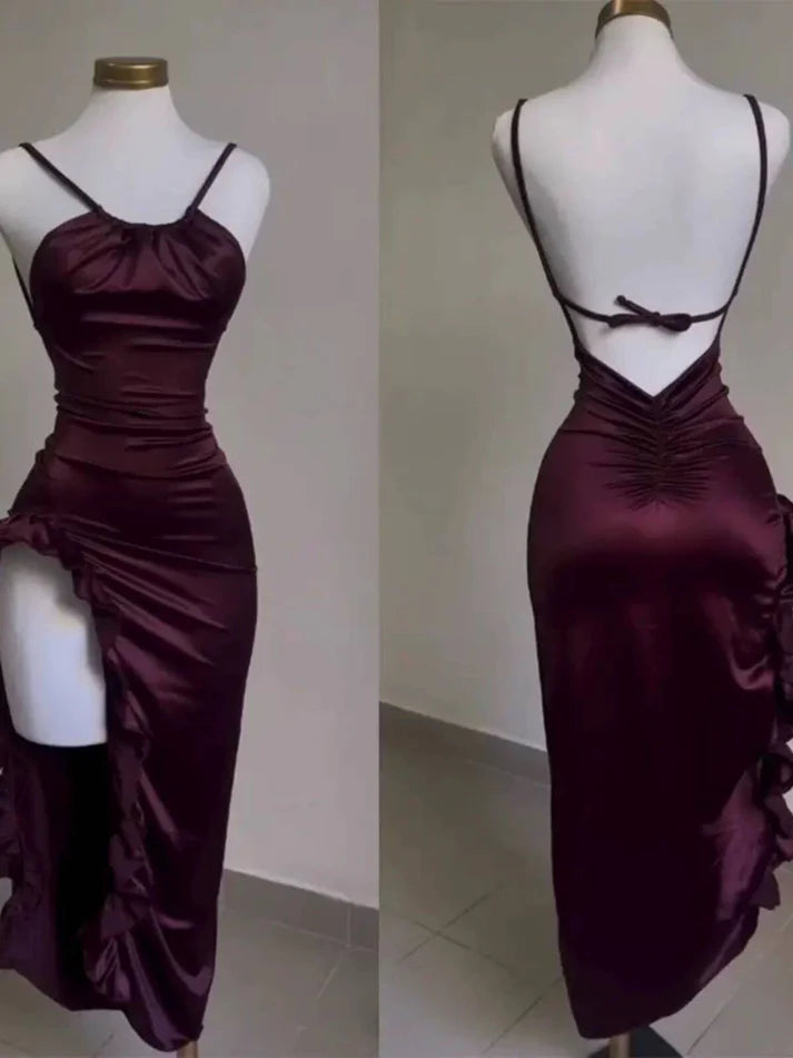 Lila Fashion Chic Hosenträger Lange Elegante Sexy Bodycon Ballkleid Abendkleid Mode Party Kleid gh3449