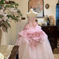 Vintage Romantic Light Pink Retro Gown - Strapless 3D Flower Layered Lace Ballgown Party Maxi Dress gh6998