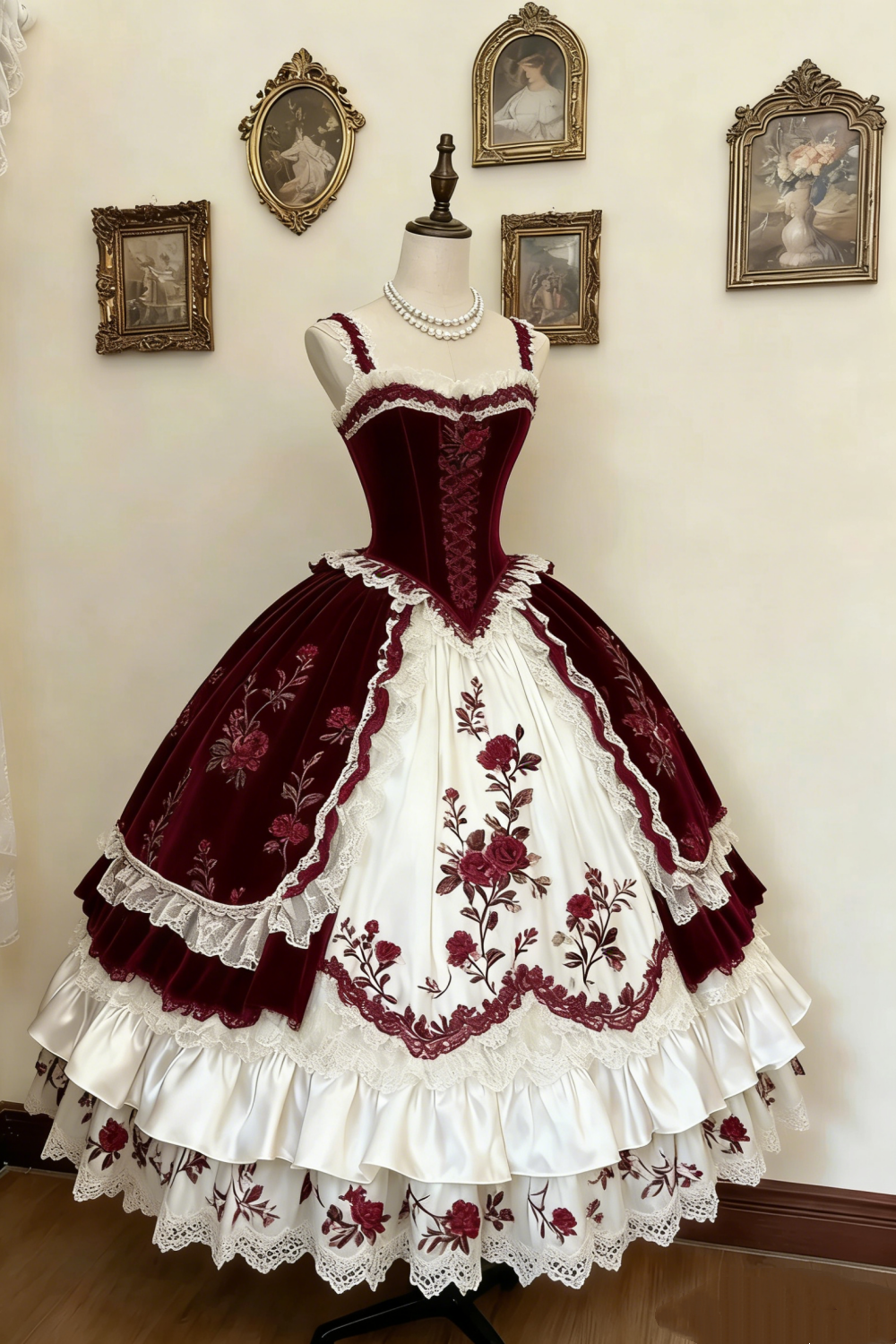 Robe de palais rococo rose verte et blanche gh6781