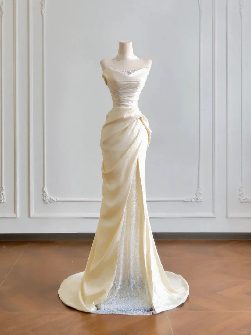 Girlhomeshops--✨Cremegelbes langes Satin-Ballkleid gh5480