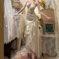 Ivory Exquisite Gold Beading Long Satin Mermaid Slim Fit Ruffle Ball Gown Evening Gown Party Dress gh4252