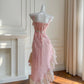 Rosa Spitze Vintage Flowy lange/kurze Homecoming Kleid Chiffon Ballkleid Geburtstag Party Kleid gh4406