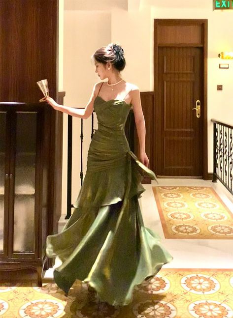 Burgund/Grün Chic Süße Lange Rüschen Ballkleid Abendkleid Partykleid gh4318
