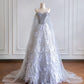 Girlhomeshops--Gray purple gorgeous feather tulle and diamond exquisite beading long tulle prom dress wedding dress gh5486
