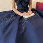 Marineblaues, trägerloses Ballkleid mit 3D-Blumenapplikationen und Perlenstickerei, bodenlanges Abendkleid für formelle Hochzeiten und Abendveranstaltungen gh7098