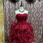 Burgunderrotes, kurzes Prinzessinnen-Tüll-Heimkehrkleid, Ballkleid gh4644