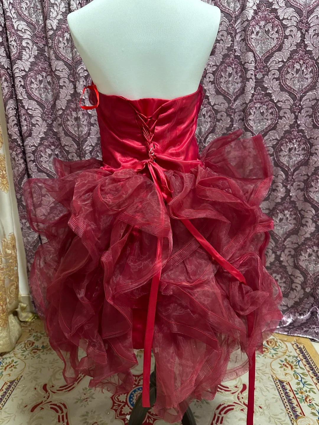 Burgunderrotes, kurzes Prinzessinnen-Tüll-Heimkehrkleid, Ballkleid gh4644
