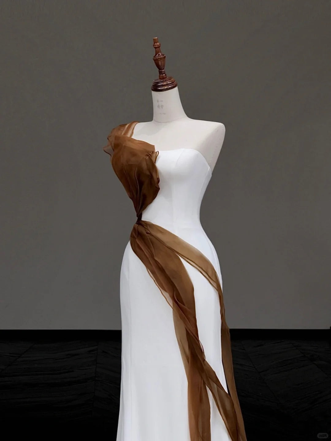 Girlhomeshops -White simple brown ribbon long satin prom dress evening dress party dress gh5119