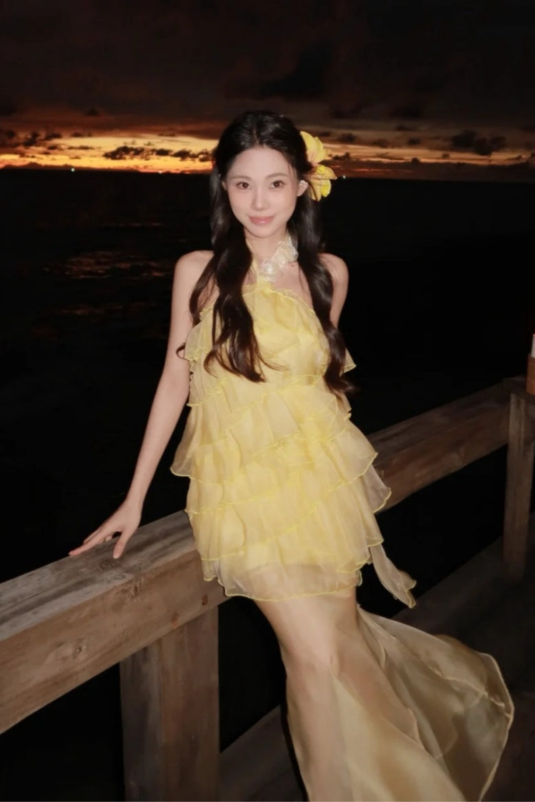 Gelbes Strandurlaubskleid, Partykleid, Chiffonkleid gh6634