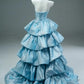 Shiny Stunning Blue Fashionable Elegant Long Satin Delicate Beads Floor Length Tiered Ruffled Ball Gown Evening Gown Graduation Gown Quinceañera Gown gh3841
