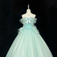 Sage Green Spaghetti Strap Off-the-Shoulder Cinched Waist Voluminous Skirt Romantic Dress, Wedding Gown gh7866