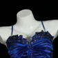 Blue Spaghetti Strap Fitted Waist Satin Sexy Prom Dress, Evening Party Gown gh7310