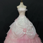 White Strapless Long Romantic Gown, Cinched Waist, Pink Fluffy Tiered Cake Skirt, Wedding Dress & Bridal Gown gh8264