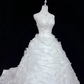 White Strapless Rhinestone Cinched Waist Voluminous Tiered Skirt Long Romantic Dress, Wedding Gown gh7999