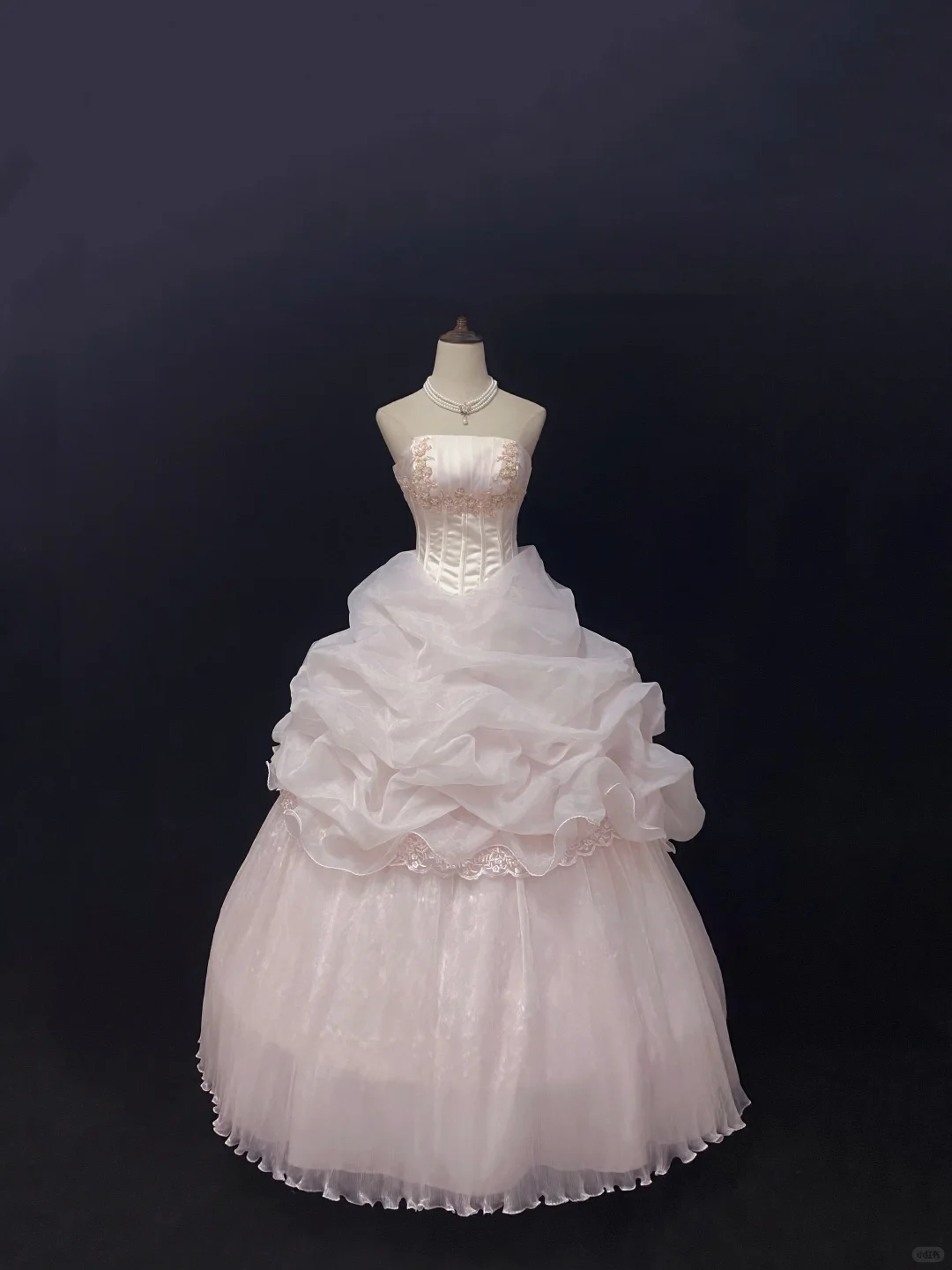 Blush Pink Strapless Romantic Gown With Embroidery, Cinched Waist & Voluminous Princess Skirt, Wedding Dress & Bridal Gown gh8133