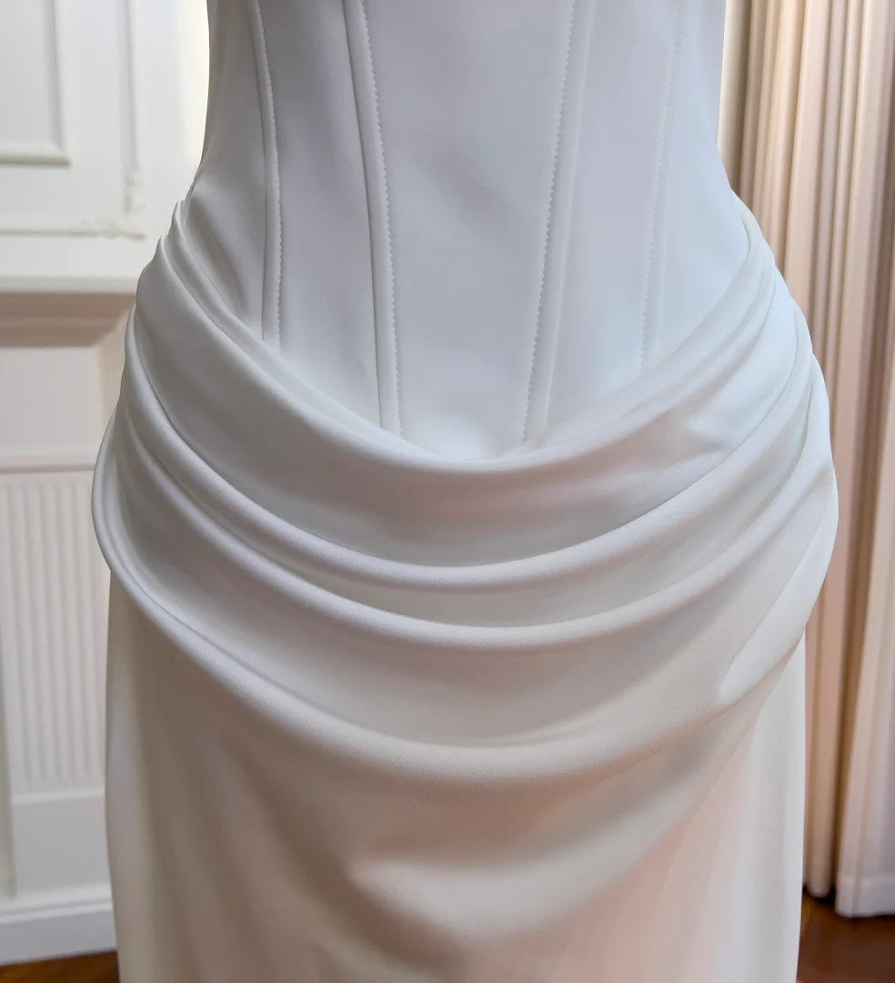 Robe de bal longue en satin blanc gh6797